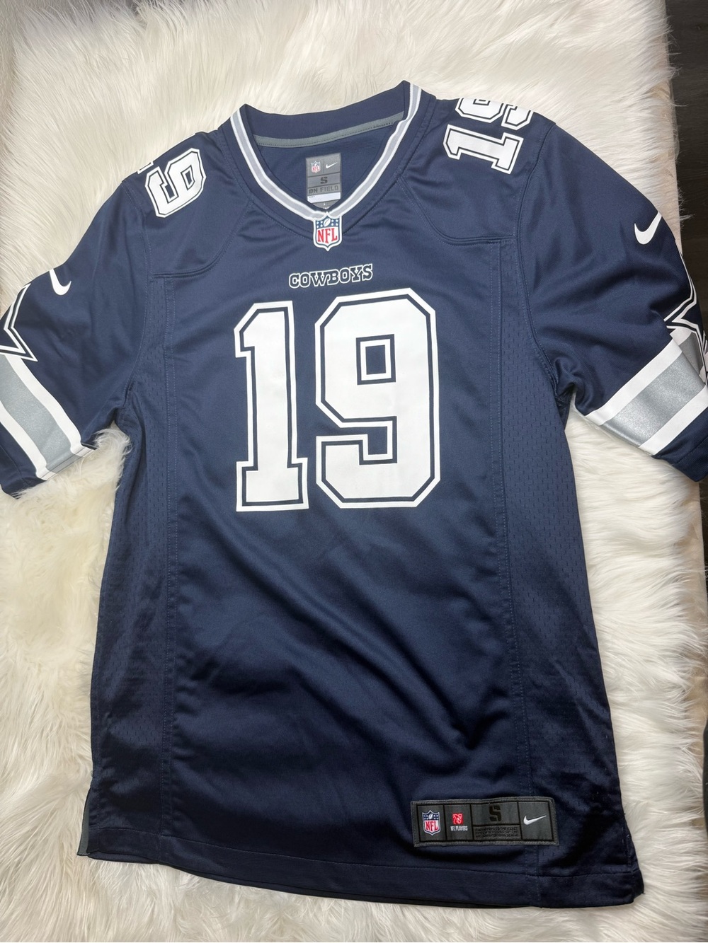 Nike Navy Cowboys #19 Football Jersey with White Accents